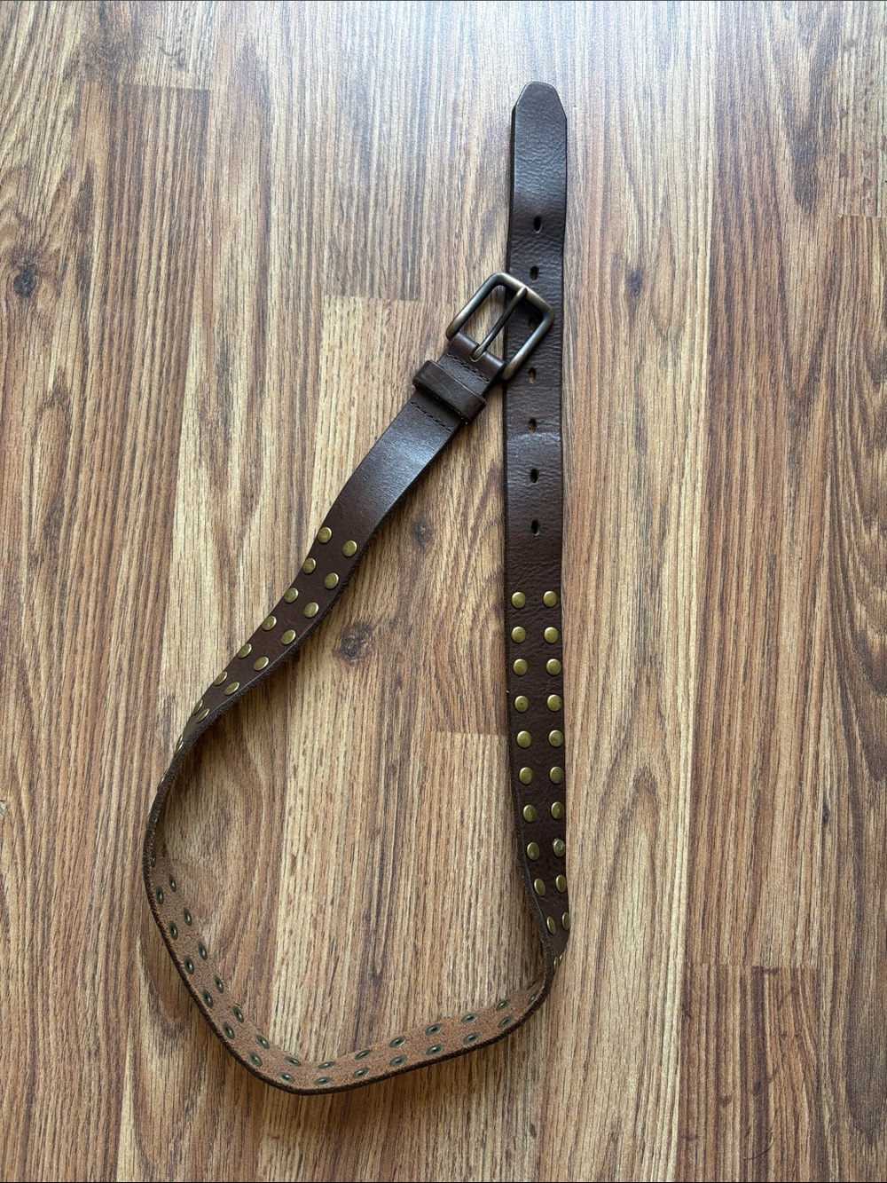 J. Crew Brown Studded Leather Belt with Brass Accents - Picture 1 of 5